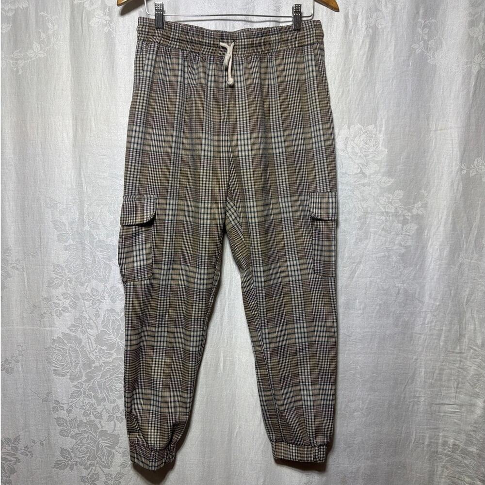 Lumiere Pull On Pants Large Cargo Joggers Glen Plaid
